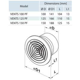 Ventilator axial tavan Vents 100 PF, D 100 mm, 14 W, 2300 RPM, 98 mc/h